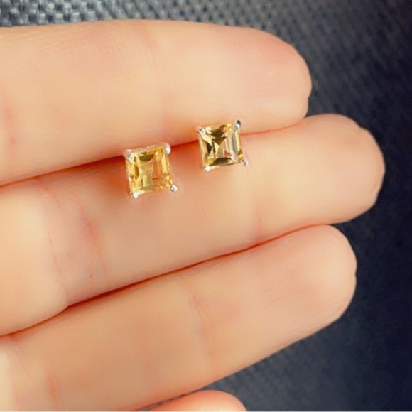 Dainty Citrine Earrings – Genuine 925 Sterling Silver, Hypoallergenic Gift - Picture 4 of 11